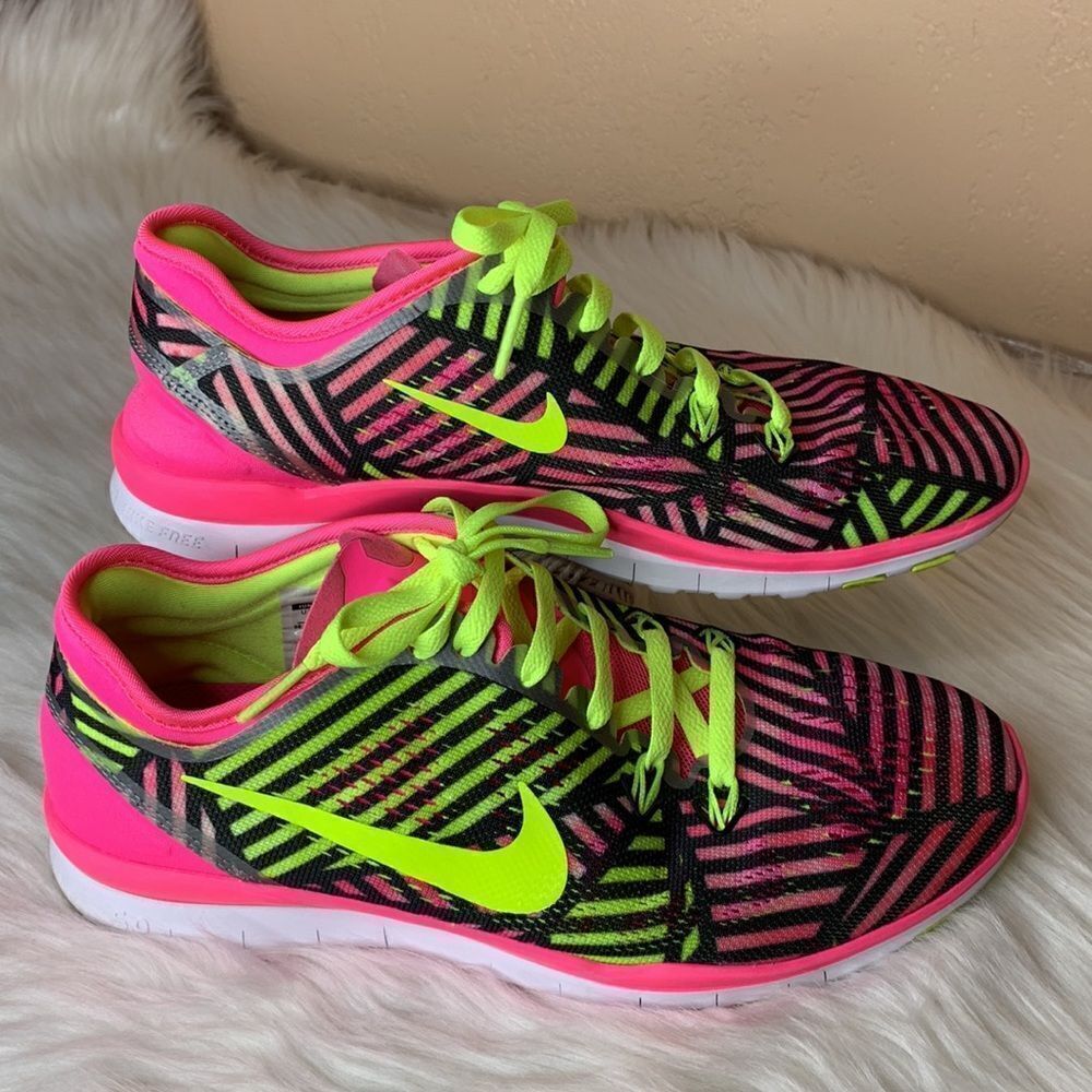 Nike Free Tr Fit 5 Pink Pow/Volt Black Athletic Shoes Size 7